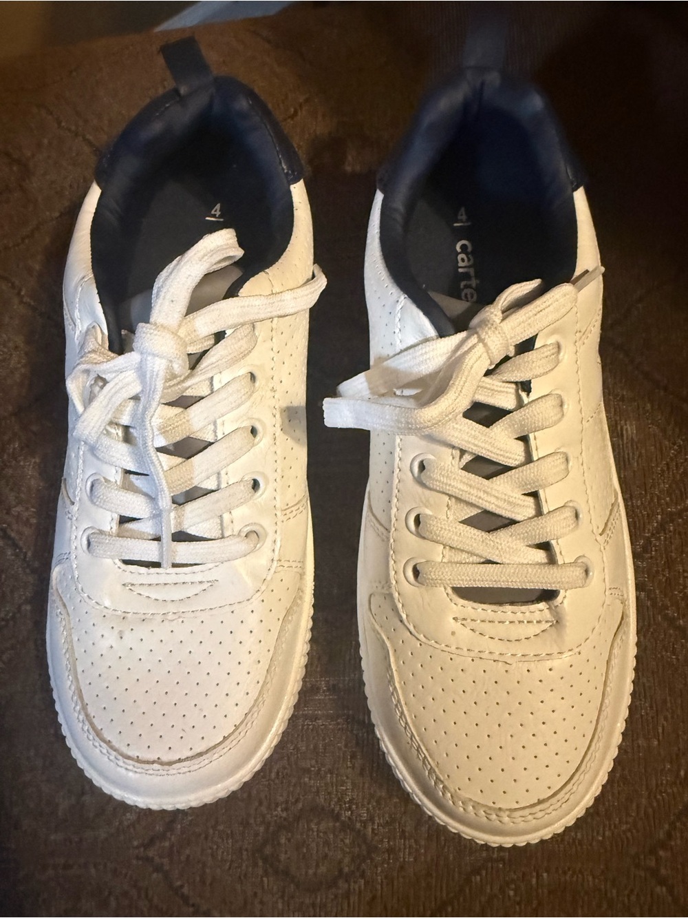 Carter's White and Navy Kids Lace-Up Sneakers